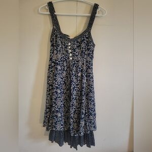 Floral Navy Dress with White Accents